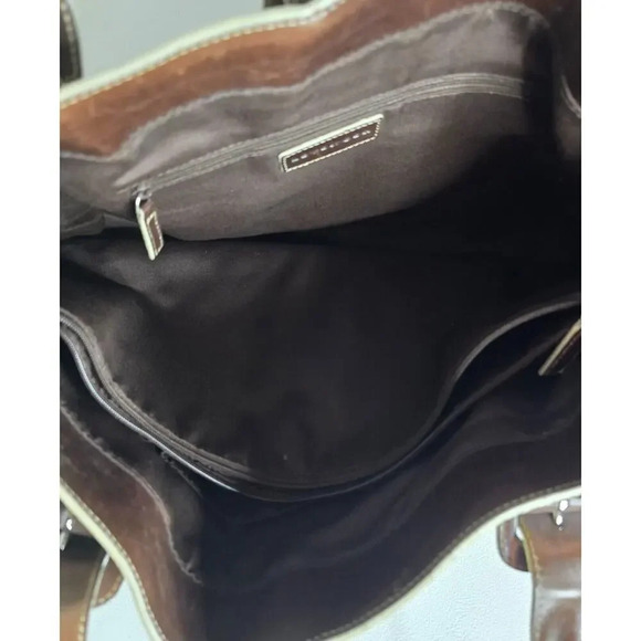 LEVENGER BRIEFCASE SHOULDER WORK TOTE BAG 3 COMPARTMENTS Creme/Tan LEATHER - Picture 12 of 14